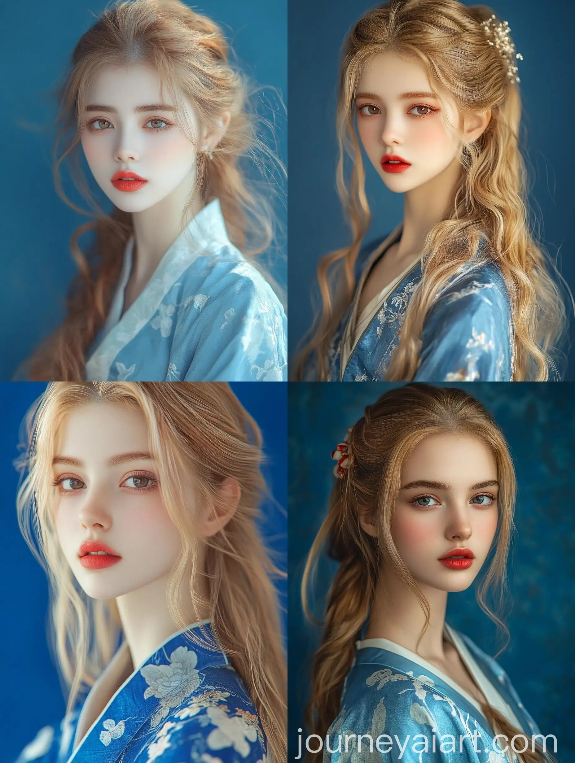 Exquisite-Portrait-of-a-GoldenHaired-Italian-Girl-in-Blue-Hanfu