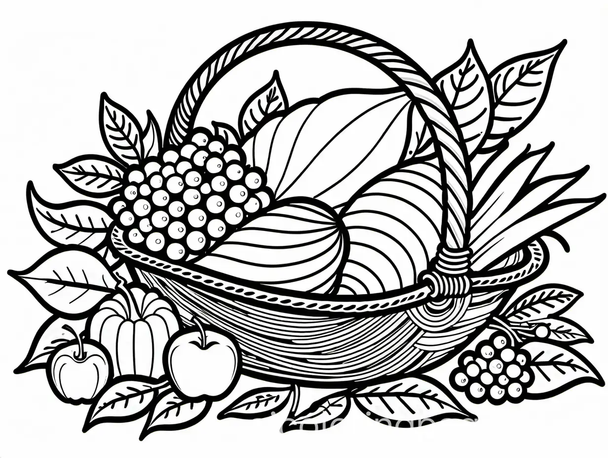 Whimsical-Cornucopia-Coloring-Page-Black-and-White-Line-Art