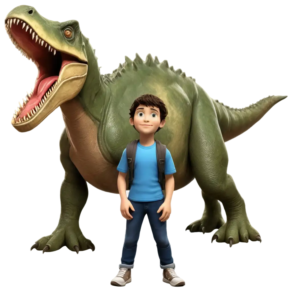 Realistic-3D-PNG-Image-of-a-10YearOld-Boy-with-a-Time-Machine-and-Dinosaurs