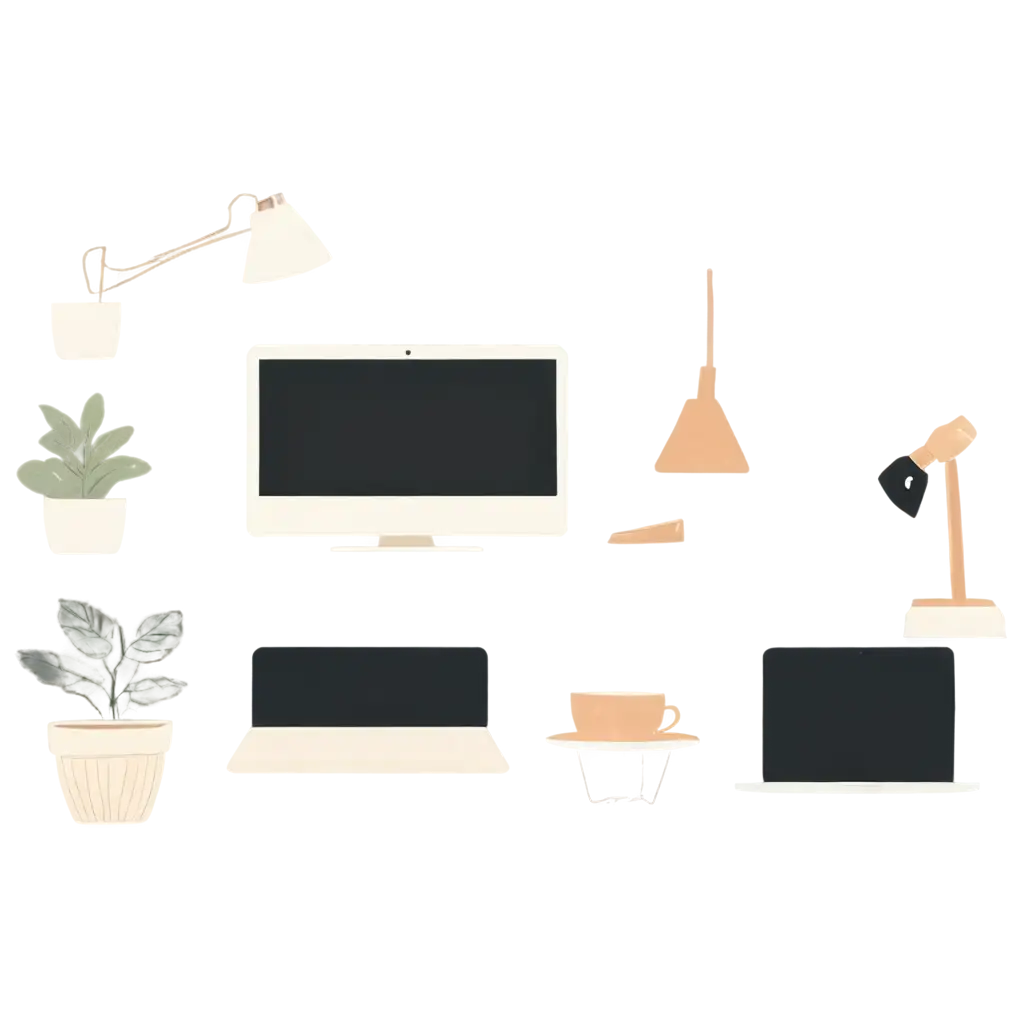 PNG-Image-SEO-AnalysisHandDrawn-Home-Office-Objects-PNG-Minimalist-Style-with-Transparent-Background-for-Versatile-Use
