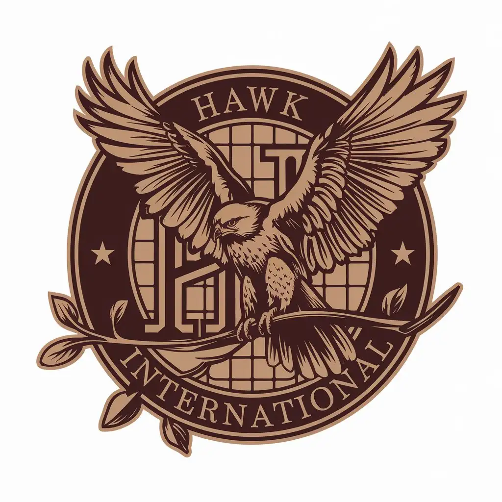 a vector logo design,with the text "Hawk International", main symbol:Hawks,Moderate,clear background