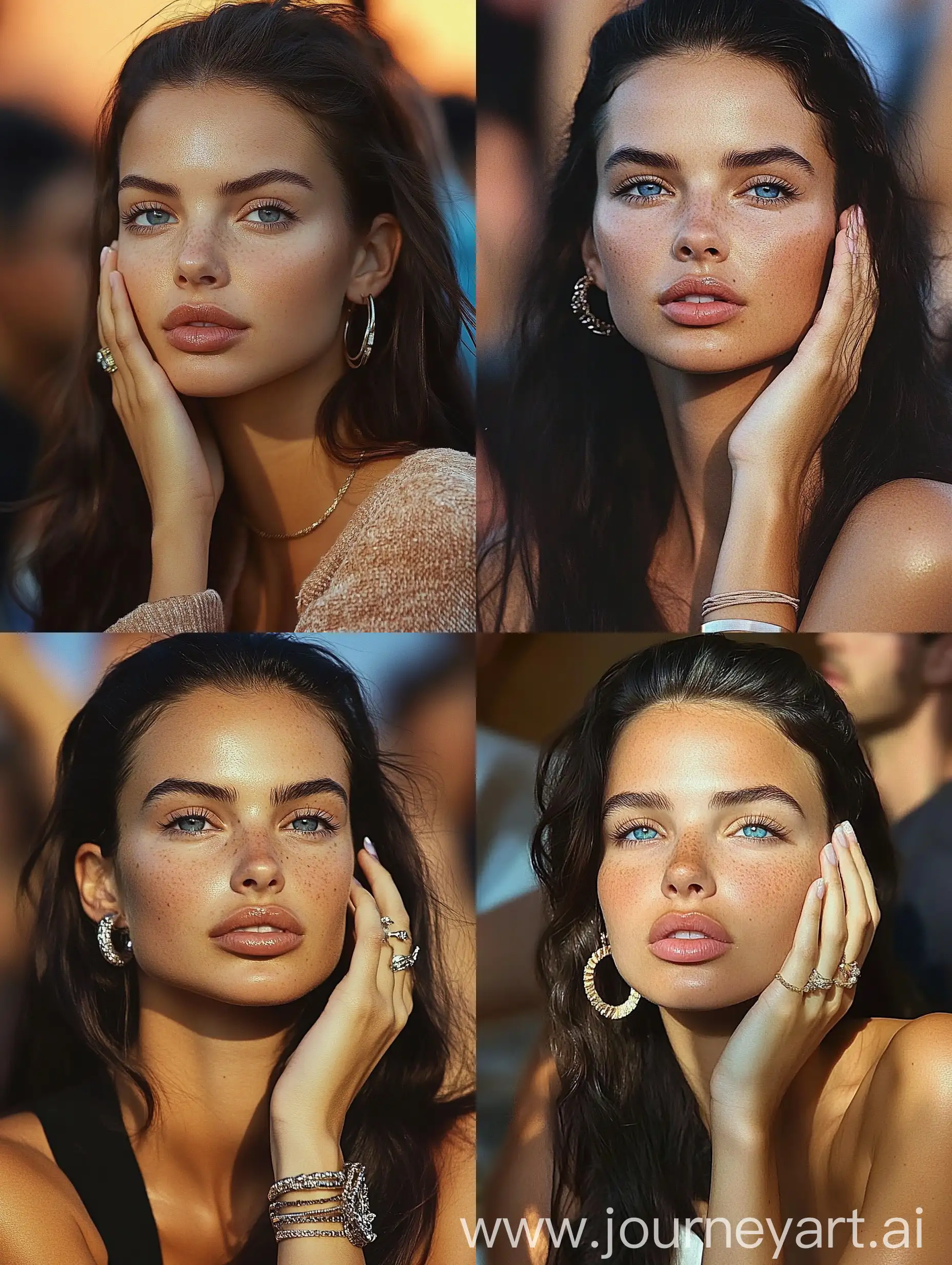 Romantic-1980s-Vintage-Photograph-of-Adriana-Lima-with-Blue-Eyes-at-Sunset