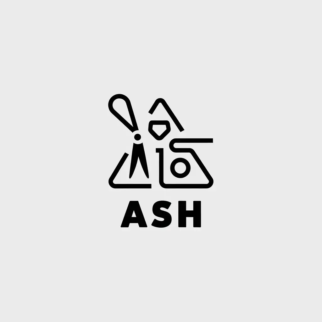 a vector logo design,with the text "ASH", main symbol:Scissors, camera, camera, triangle,Minimalistic,be used in Internet industry,clear background