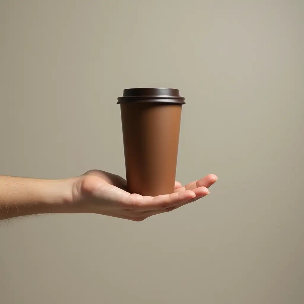 a hand straighting from left to the right catching a solid color plastic coffee cup