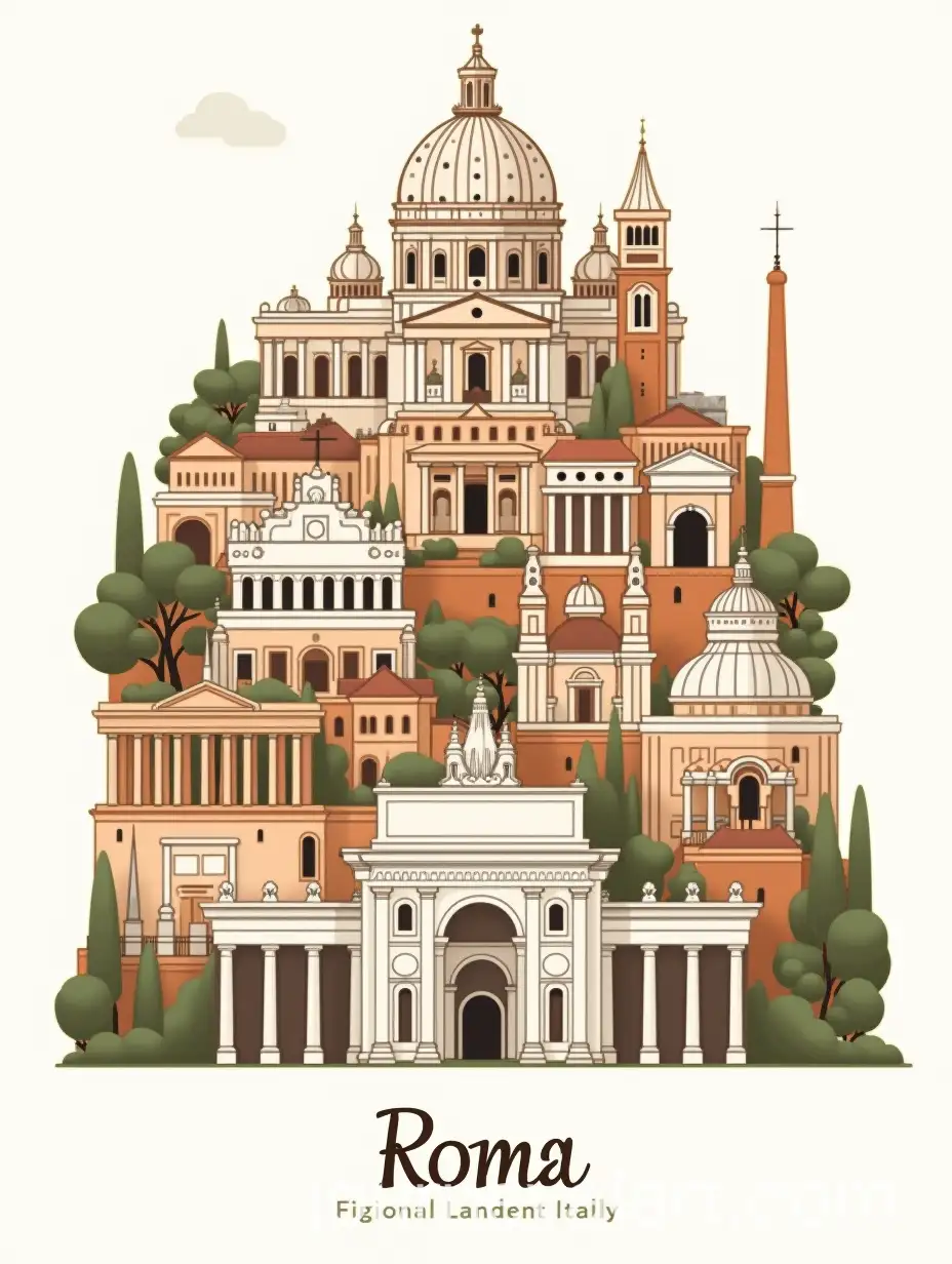 Detailed-Vintage-Poster-of-Iconic-Landmarks-in-Rome-Italy