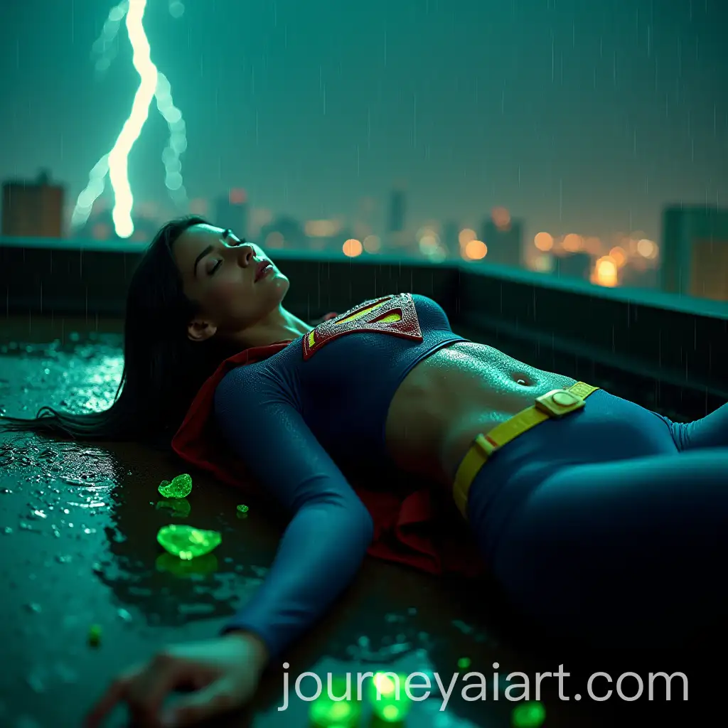 Supergirl-Struggling-on-a-Rainy-Rooftop-Surrounded-by-Kryptonite