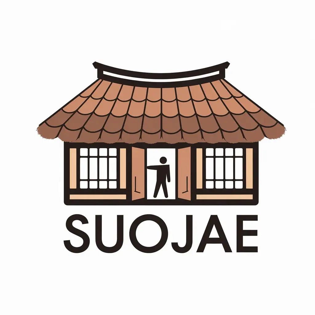 a vector logo design,with the text "Suojae", main symbol:Korean: thatched-roof house, person,Moderate,be used in education industry,clear background