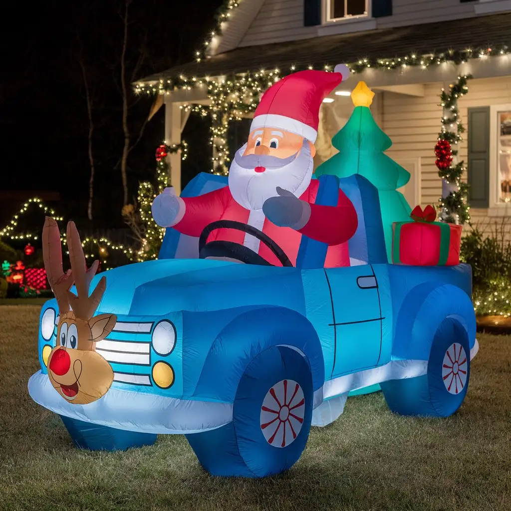 Festive-Santa-Driving-a-Pickup-Truck-Christmas-Inflatable