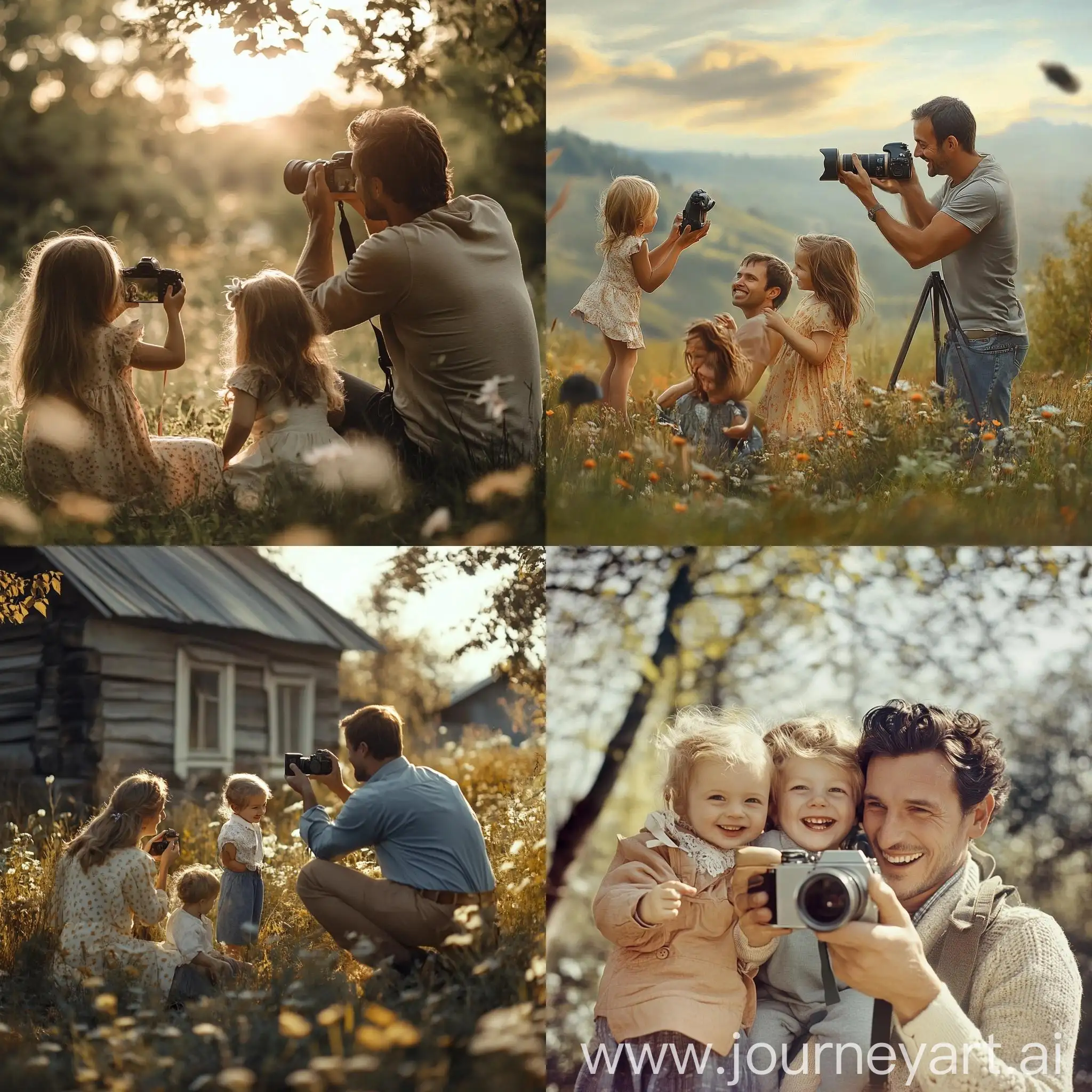 Man-Photographing-Happy-Family-Outdoors