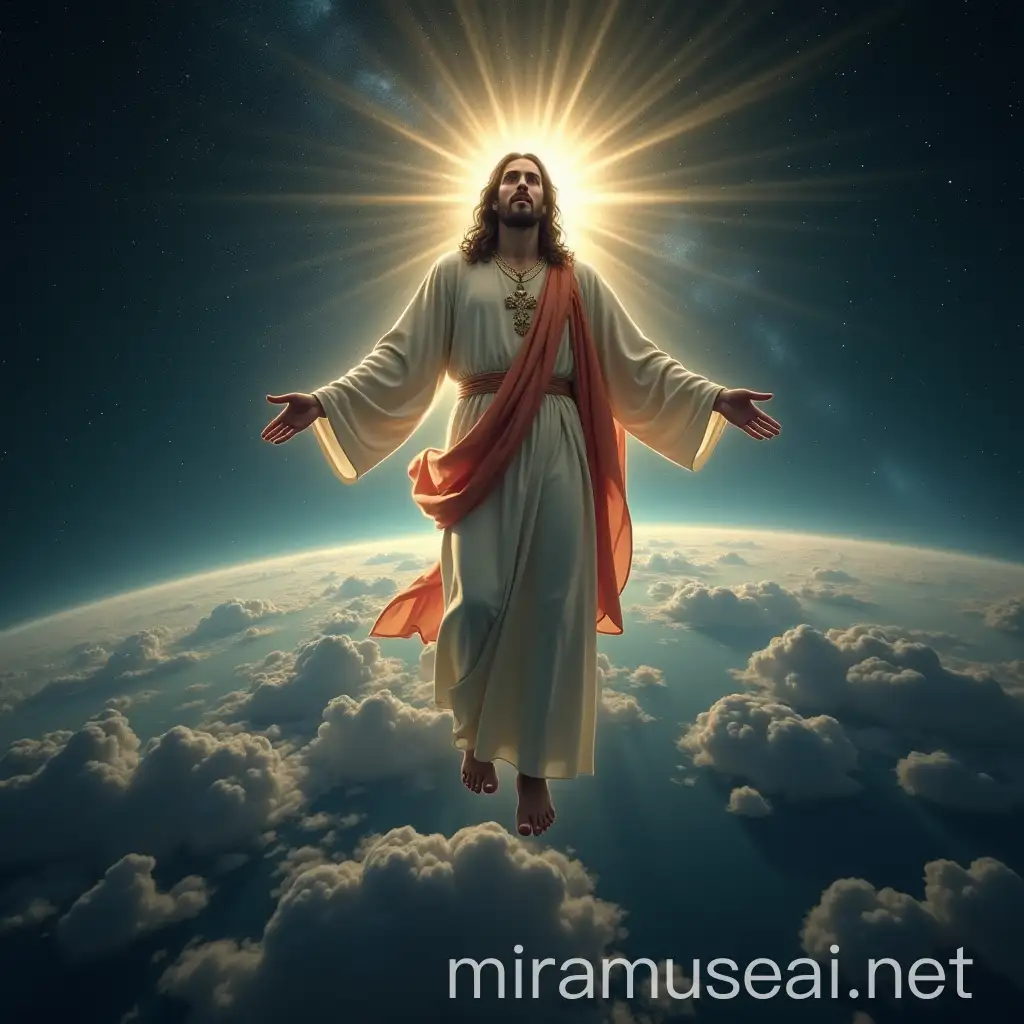 Create  Jesus  floating over planet earth