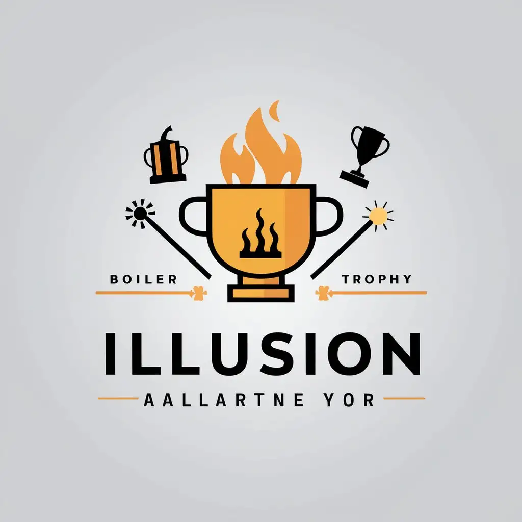 a vector logo design,with the text "illusion", main symbol:Golden flames, boiler, trophy, wand,Minimalistic,be used in Others industry,clear background