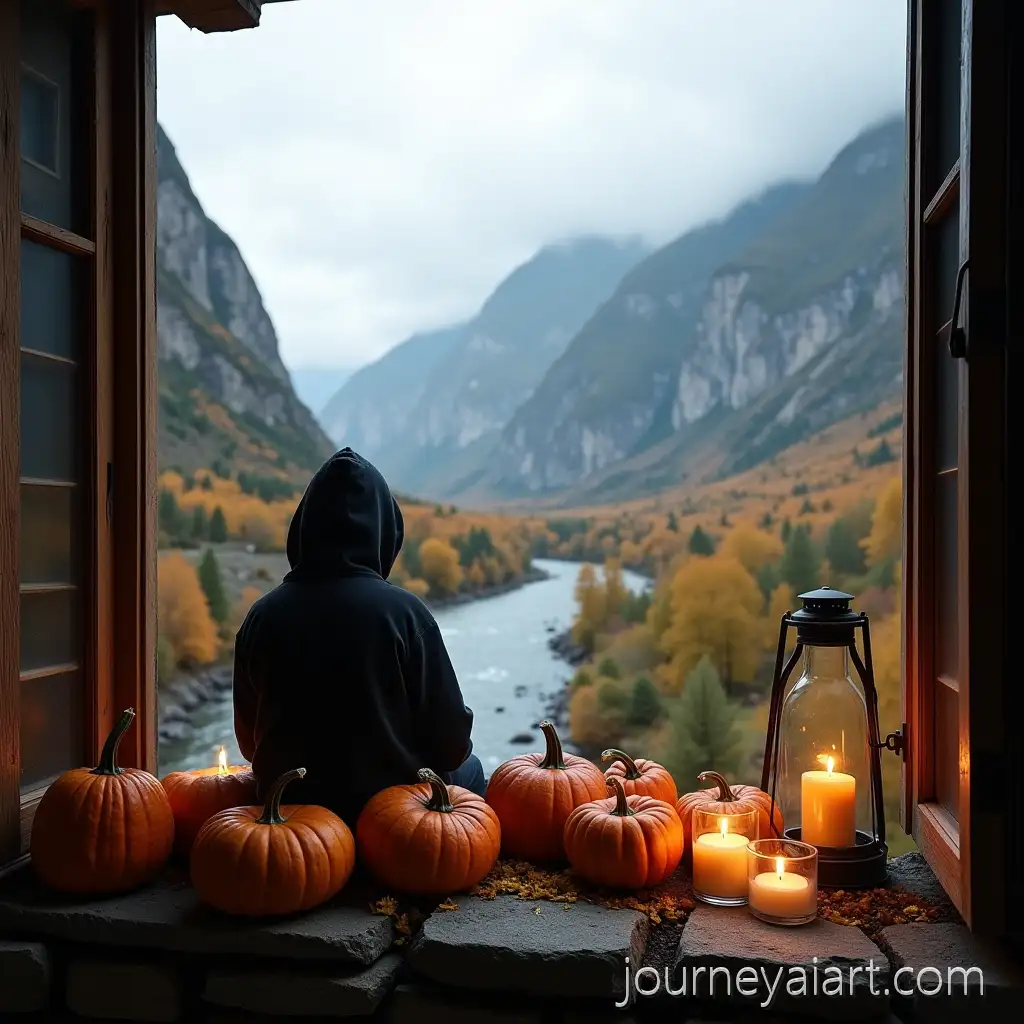 Autumn-Still-Life-with-Pumpkins-and-Candles-Overlooking-Misty-Mountain-Landscape