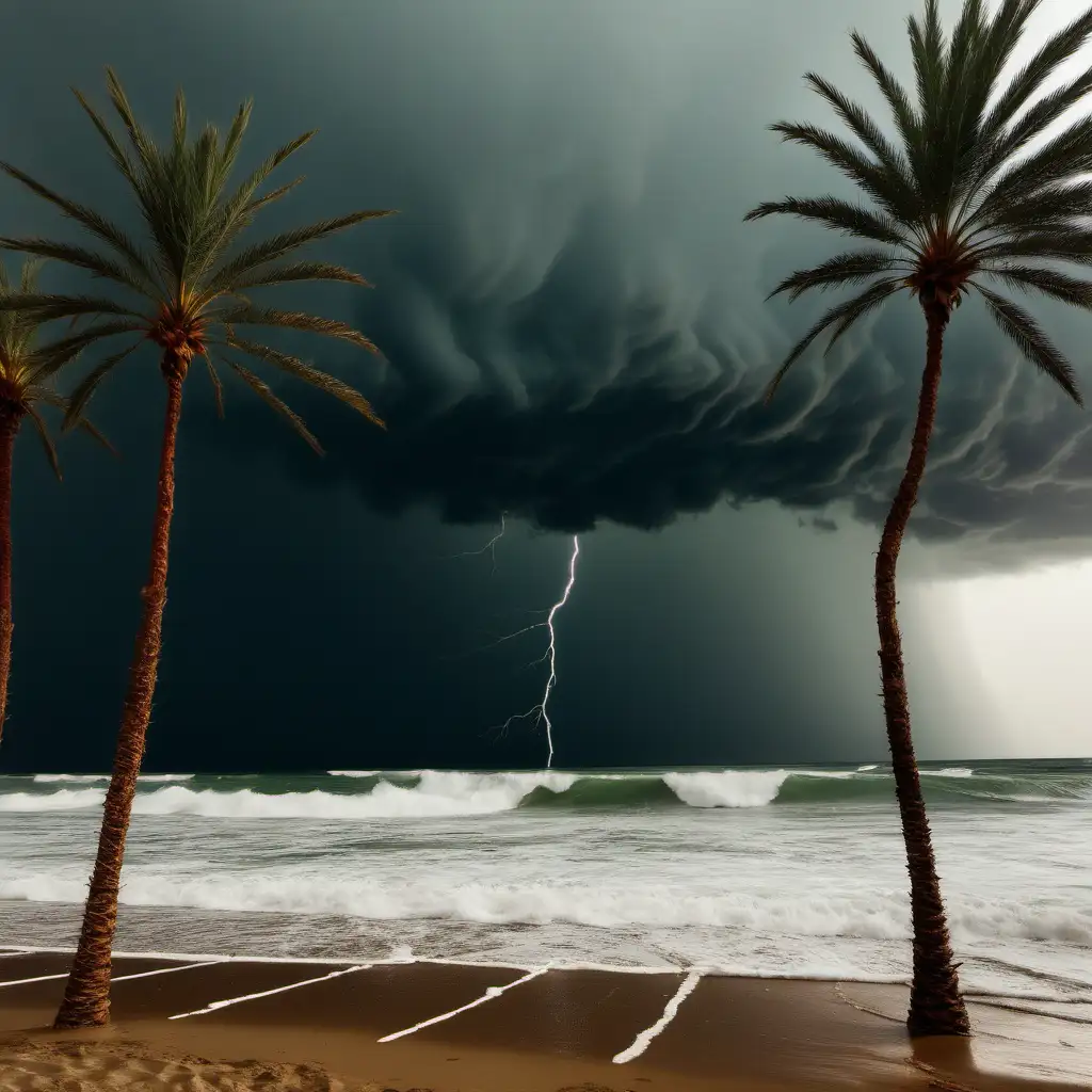 Storm Over Palm Trees on the Beach