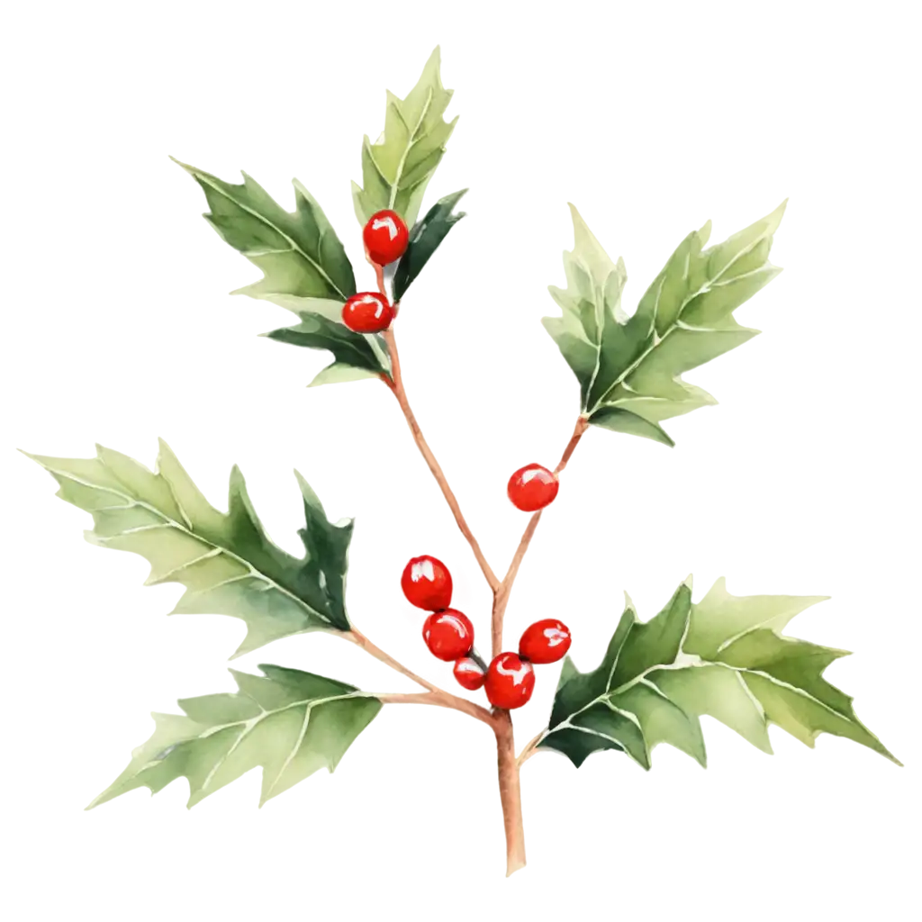 Stunning-Watercolour-Holly-Plant-PNG-A-Vibrant-Visual-Delight