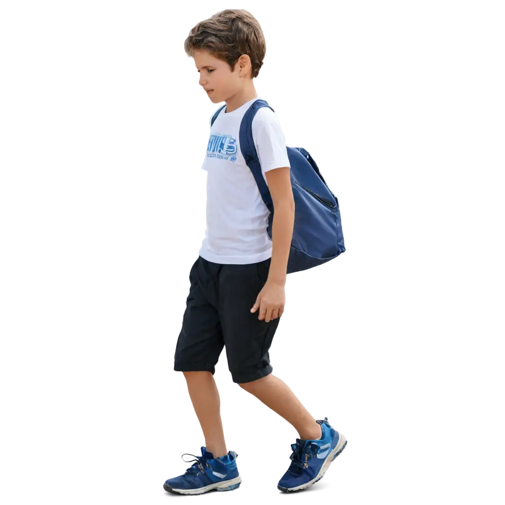 A boy walking in the street