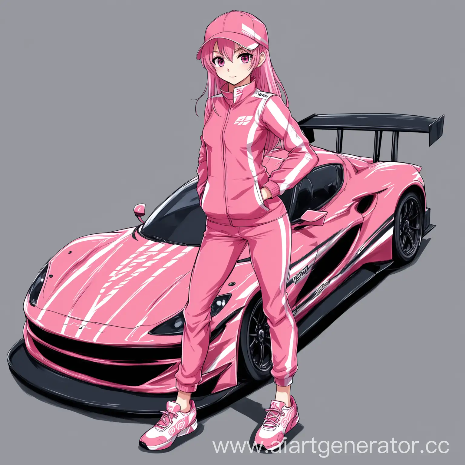 Anime-Girl-FullLength-Racing-Style-Pink-Color-Art