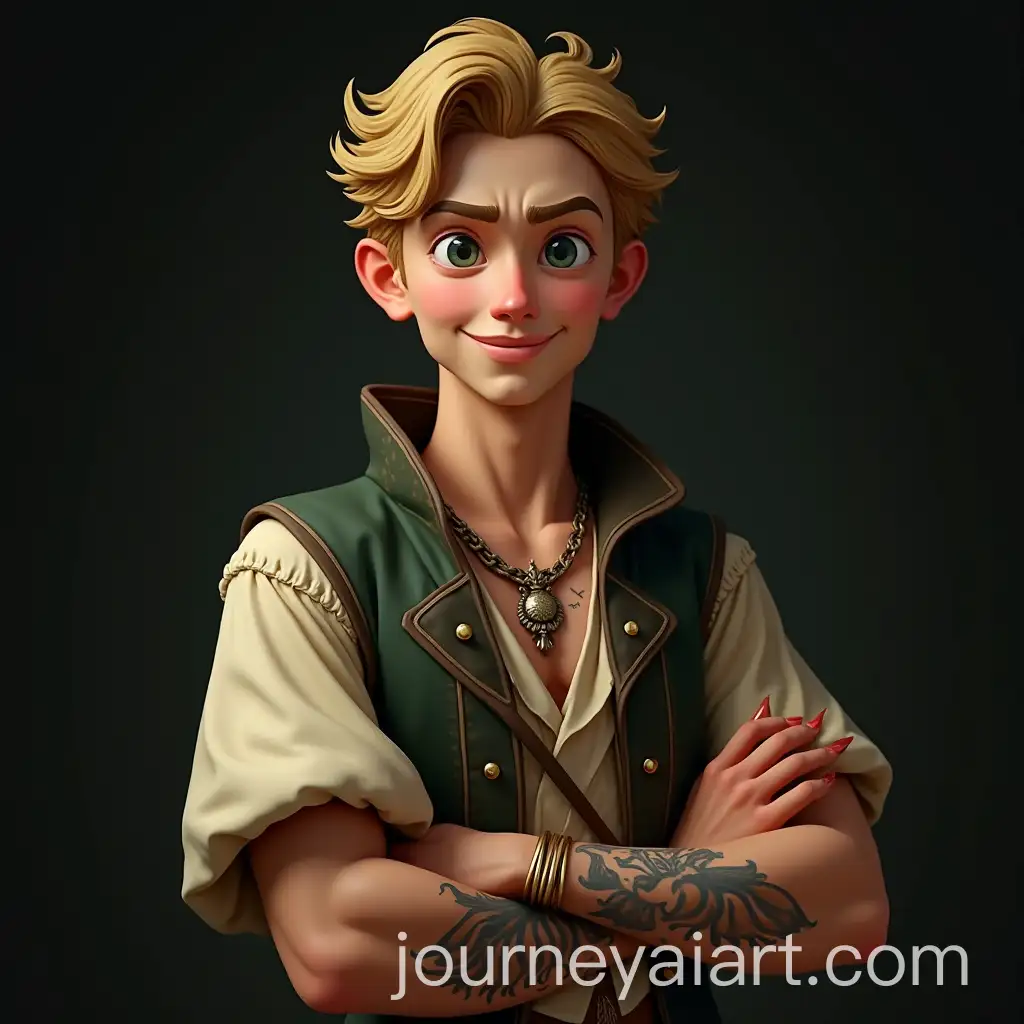 Adventurous-Young-Man-in-PirateInspired-Royal-Outfit-with-Tattoos-and-Mysterious-Scar