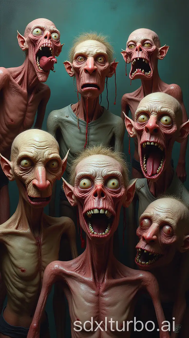 Grotesque-Figures-with-Exaggerated-Features-and-Distorted-Bodies