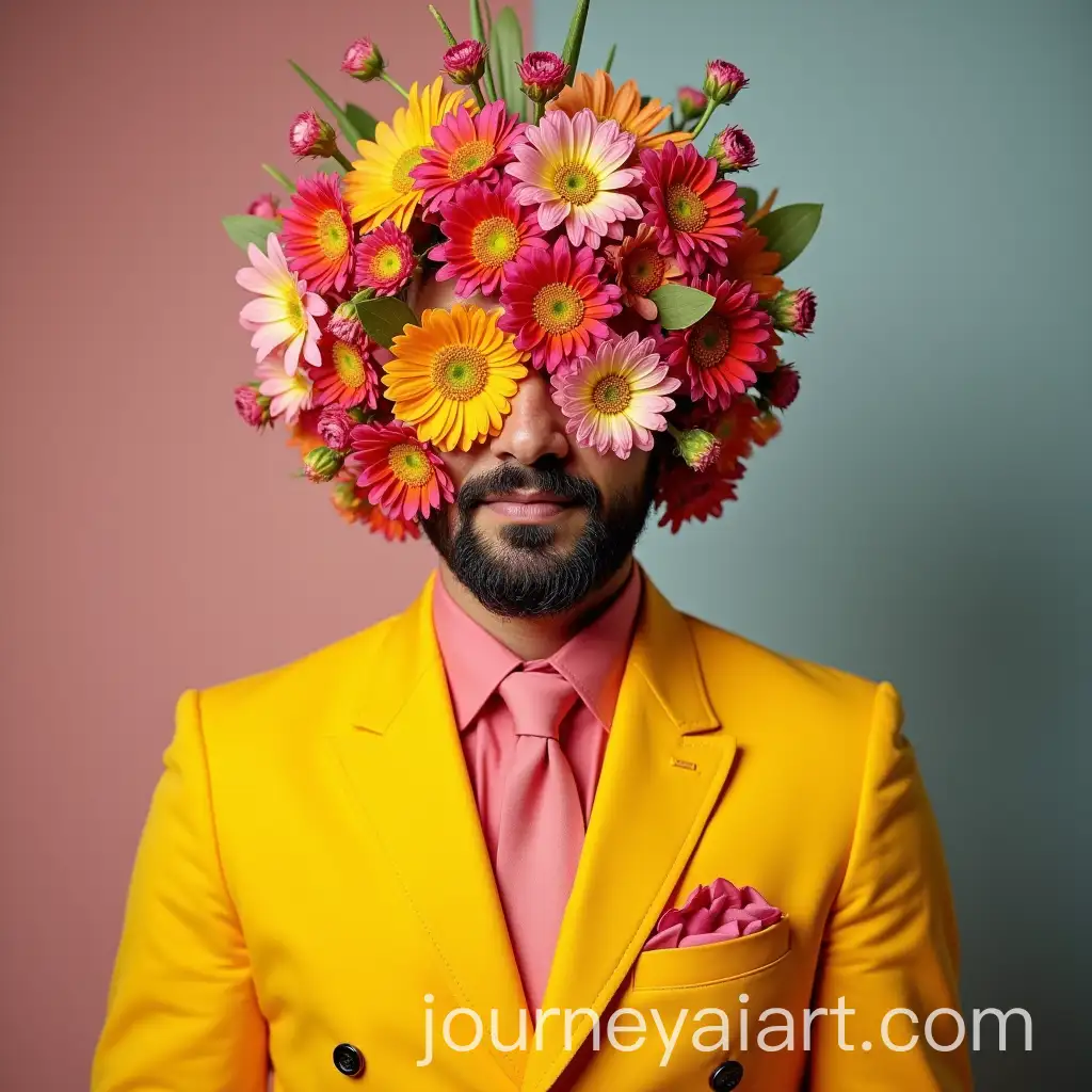 Man-in-Bright-Floral-Suit-Face-Covered-with-Beautiful-Flowers