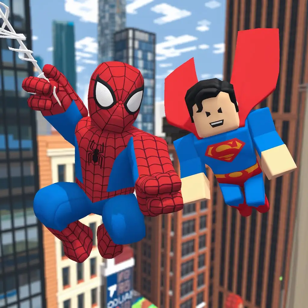 Super heroes spiderman and superman in roblox style