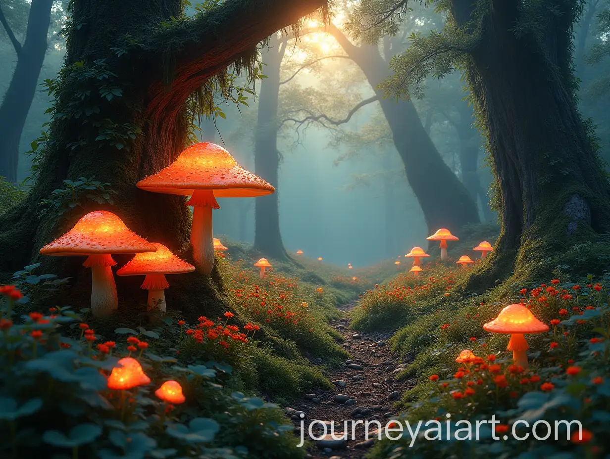Enchanted-Forest-with-Glowing-Mushrooms-and-Majestic-Trees