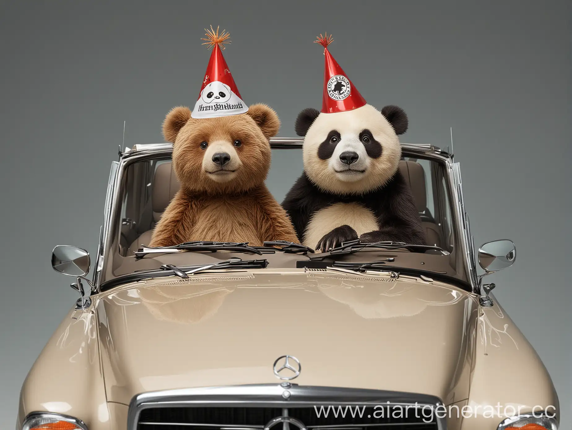 Celebrating-Rolfs-Birthday-in-a-Mercedes-with-a-Brown-Bear-and-Panda