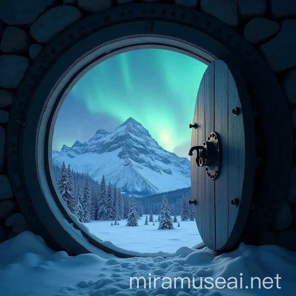 Open Window to Snowy Fairy World with Northern Lights