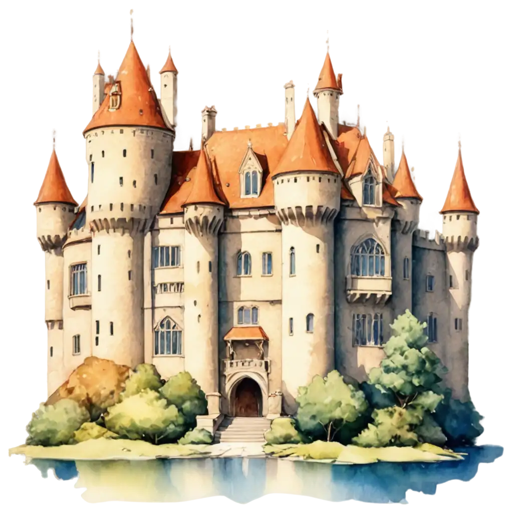 watercolour painted style castle