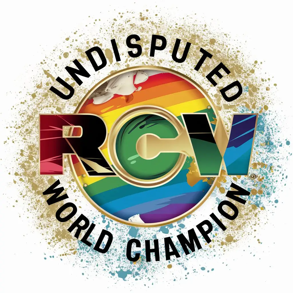 LOGO Design For RCW Undisputed World Champion Paint Splatted Rainbow Gold World on Clear Background