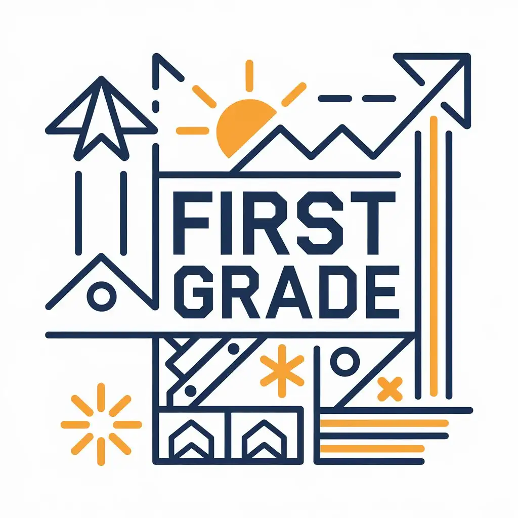 a vector logo design,with the text "first grade", main symbol:airplane, upward arrow, origami, sun,complex,be used in Nonprofit industry,clear background