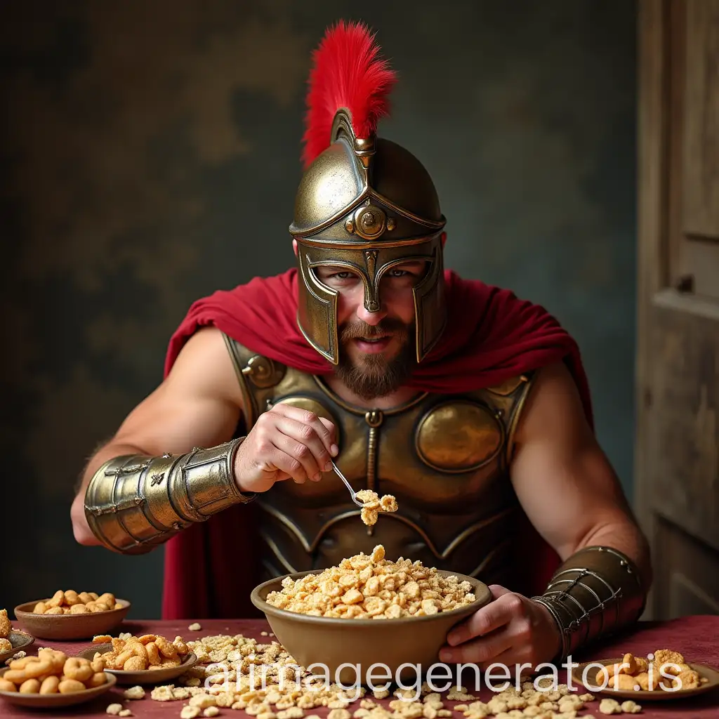 Gladiator-Eating-Cereal-in-Ancient-Roman-Setting