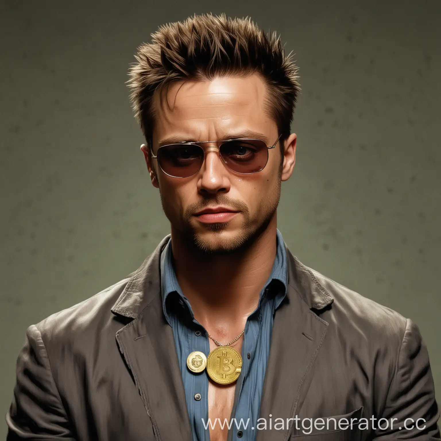 Tyler-Durden-Holding-Cryptocurrency-in-a-Futuristic-Setting