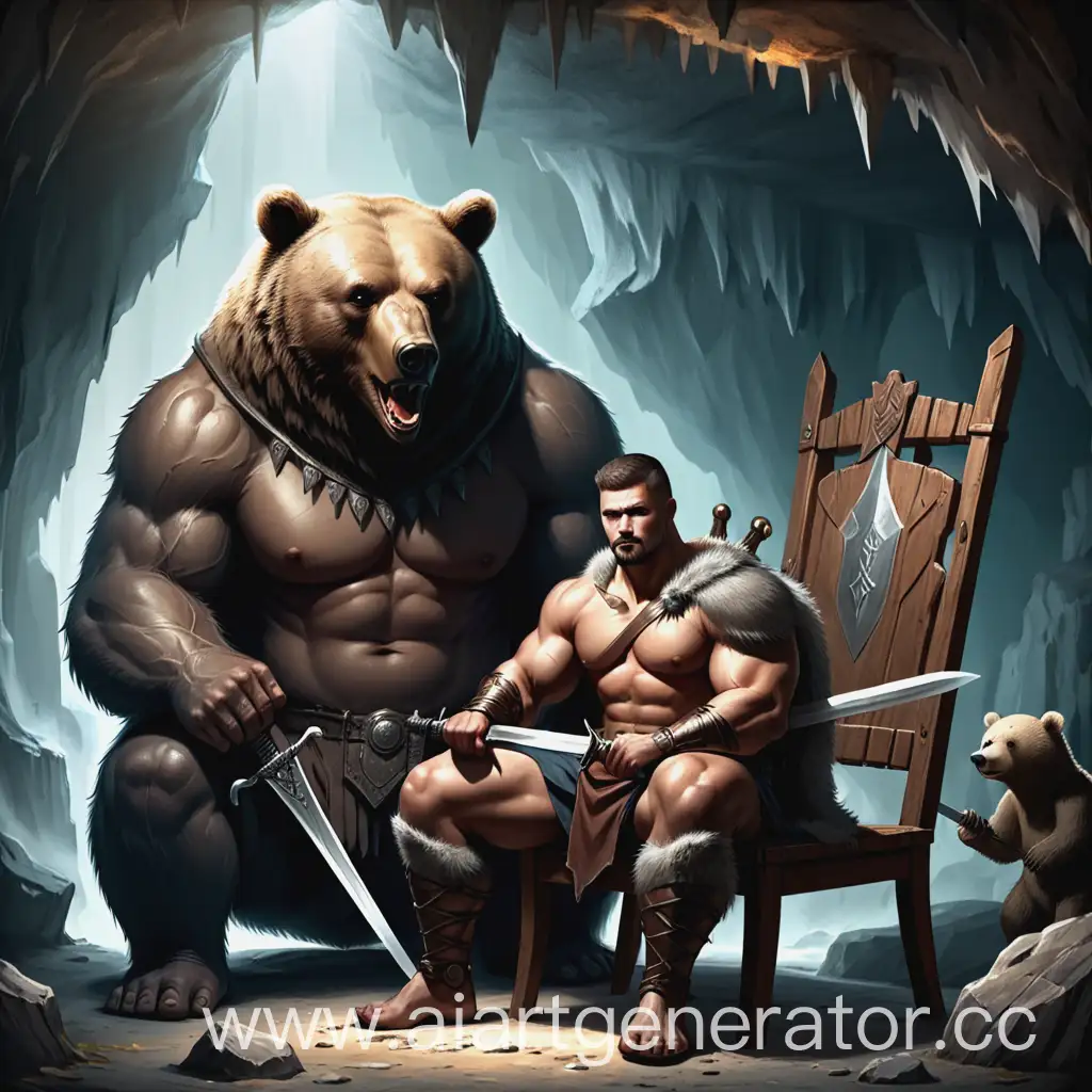 Warrior-Sitting-with-Bear-in-Cave-Holding-Sword