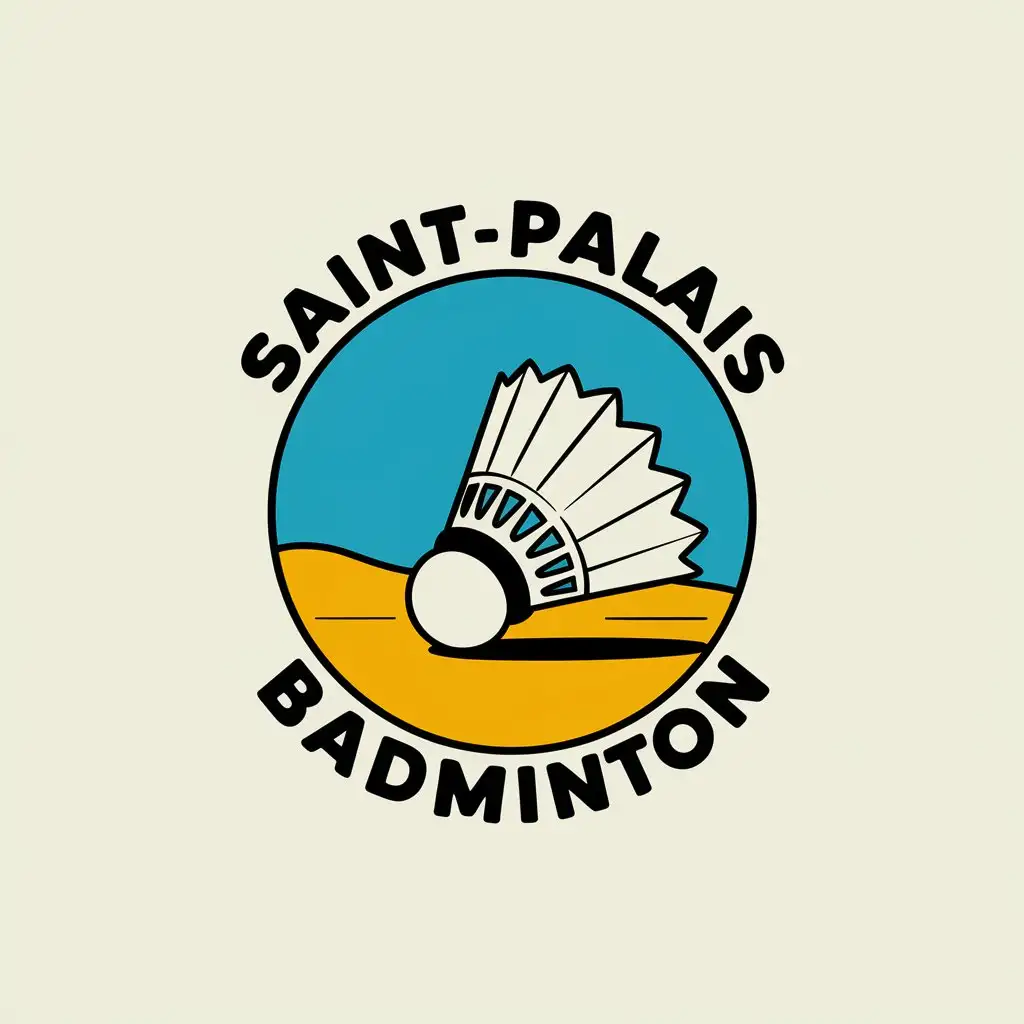 LOGO Design for SaintPalais Badminton Soft Style with Shuttlecock on Sand Bold Yellow Line and Minimalist Beach Theme