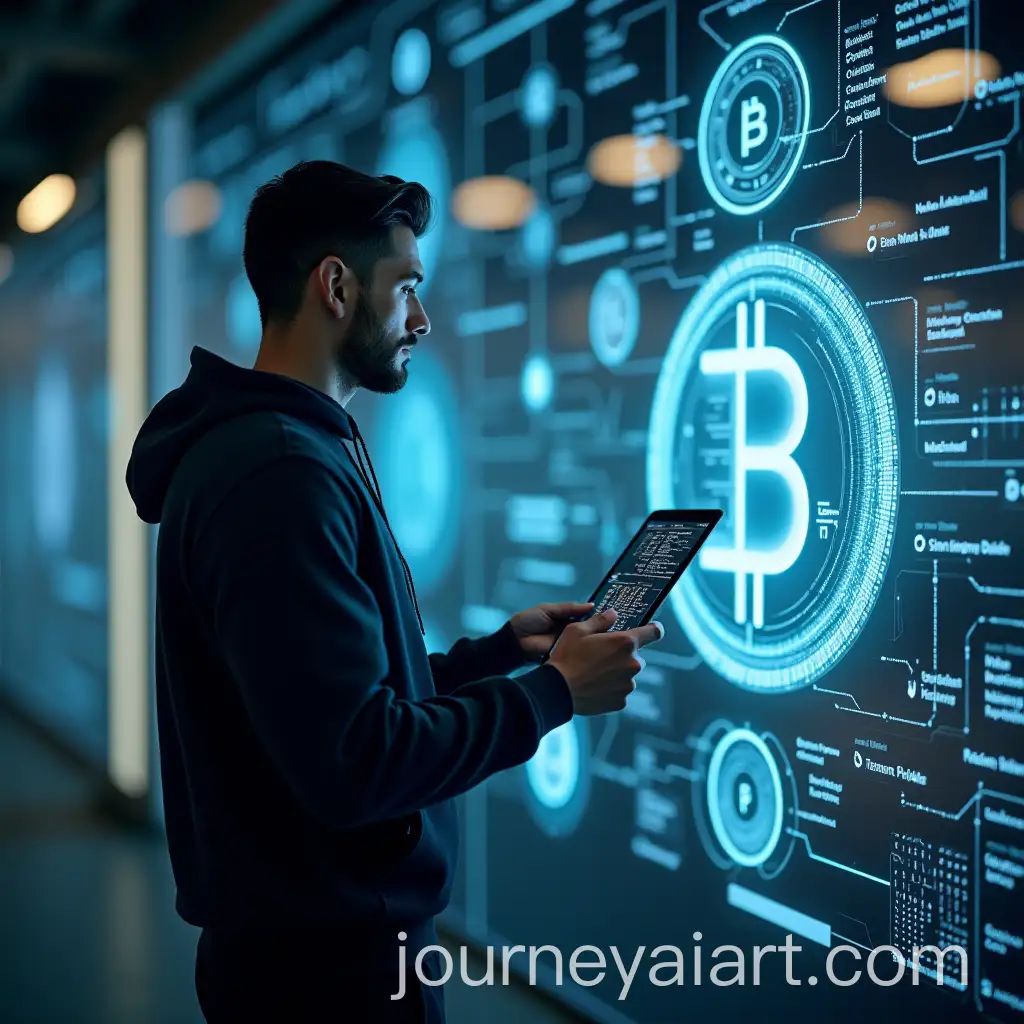 Futuristic-Technology-Scene-with-Bitcoin-AI-and-Robot-in-Background