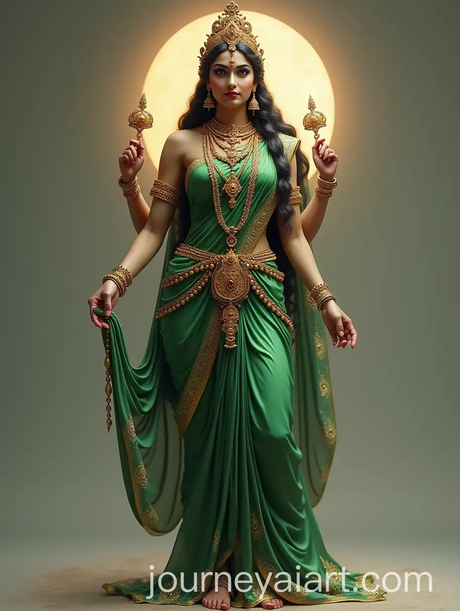 Goddess-Parvati-Standing-in-Green-Saree-with-Jewelry