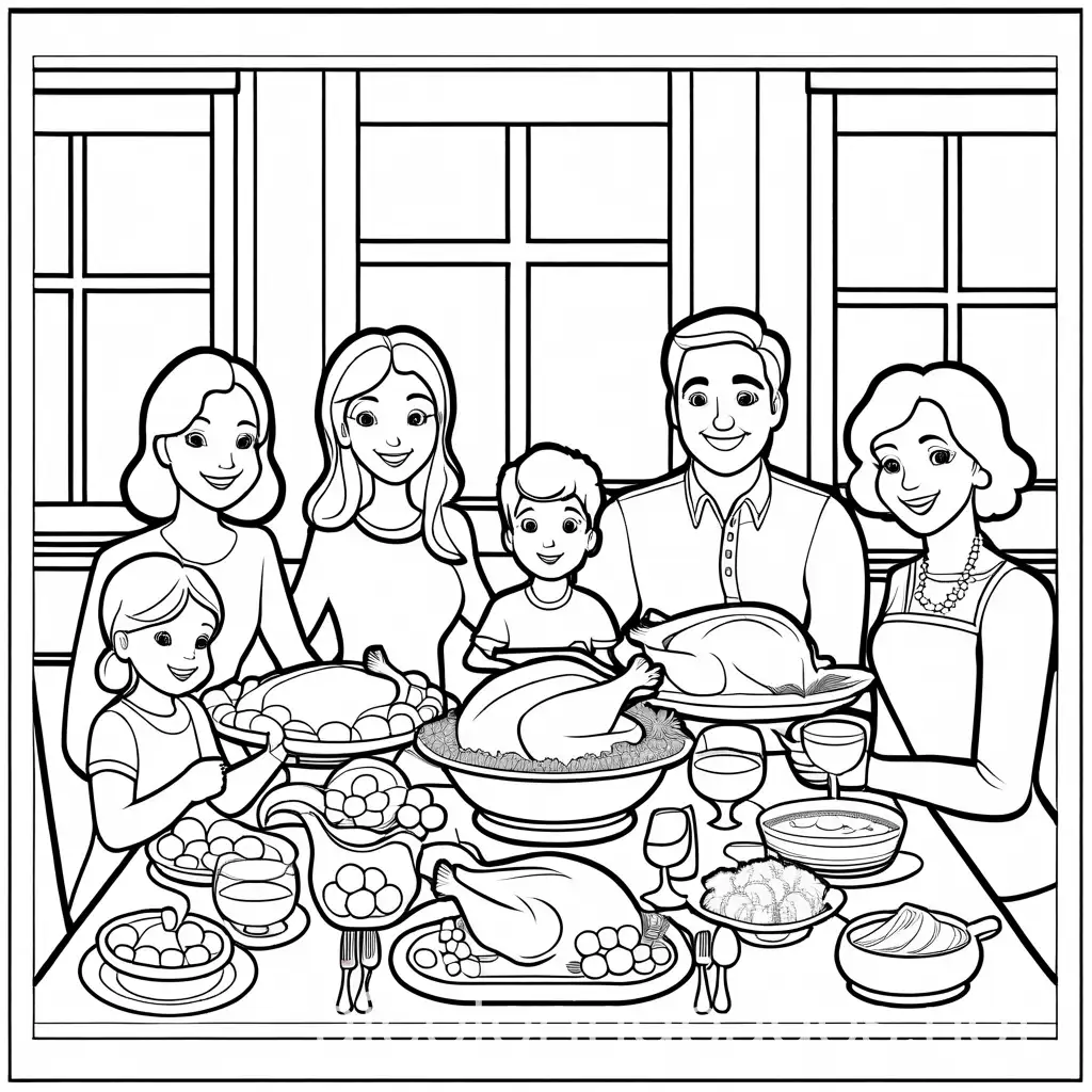 Family-Thanksgiving-Coloring-Page-Simple-Line-Art-on-White-Background