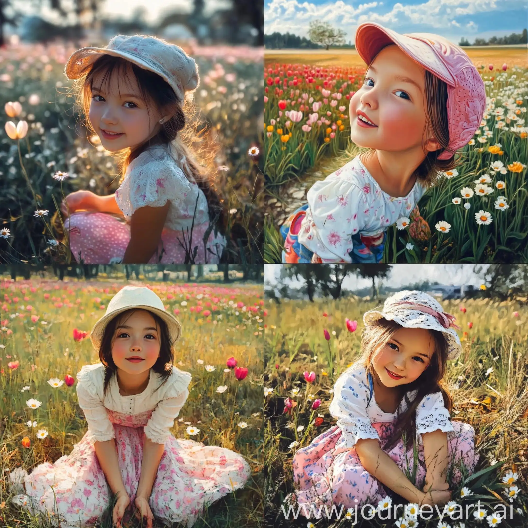 Girl-in-Meadow-Field-with-Flowers-Daisies-and-Tulips