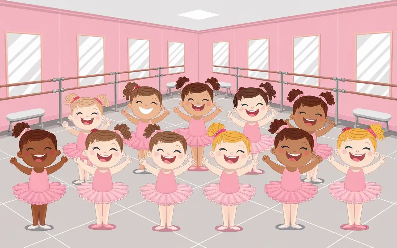 Group-of-Laughing-Little-Girls-in-Pink-Tutus-at-Ballet-Class