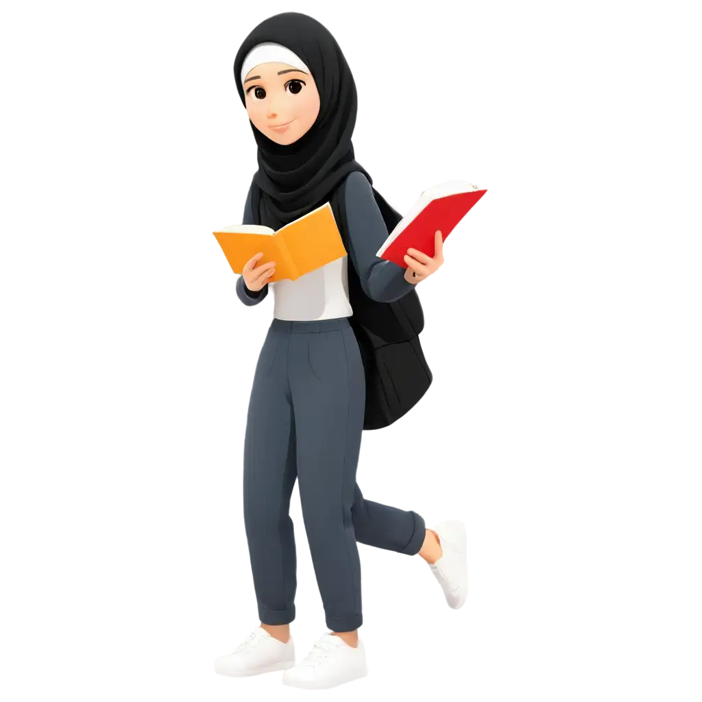 Cartoon-Hijab-Student-Lecture-Reading-a-Book-PNG-HighQuality-Educational-Image-for-Diverse-Uses