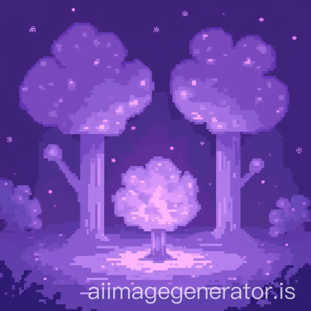 Magical-Lilac-Forest-with-Glowing-Lights-in-Pixel-Art