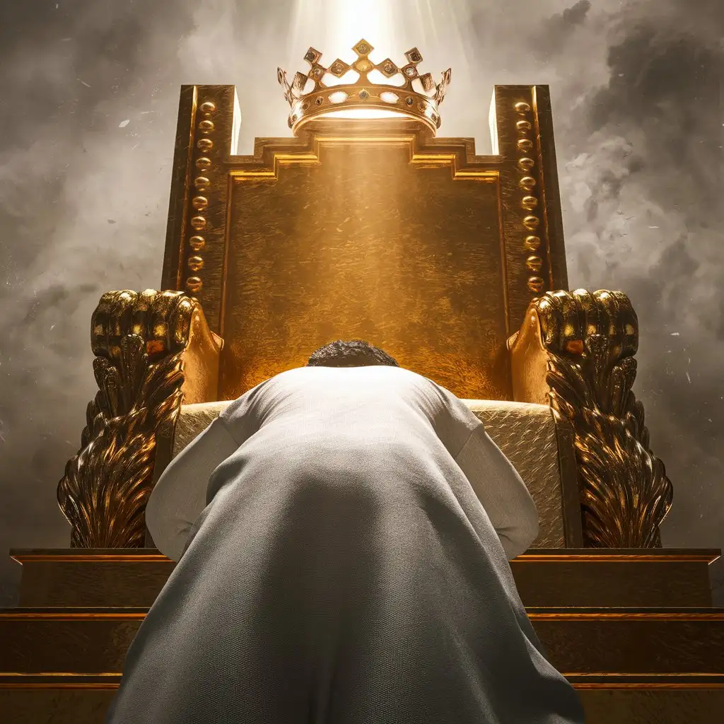 Worshiper-Bowing-Before-Golden-Throne-with-Heavenly-Light-and-Crown