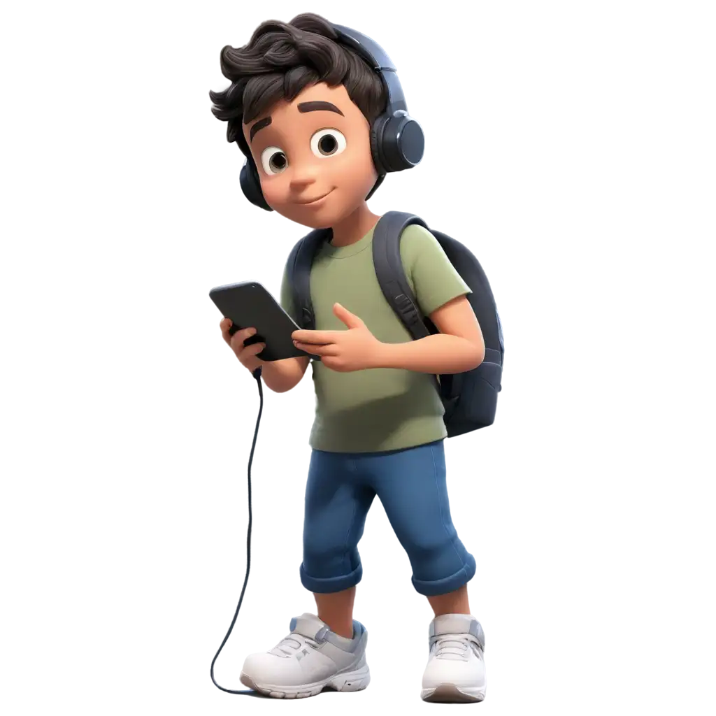 kid using cellphone for gaming cartoon