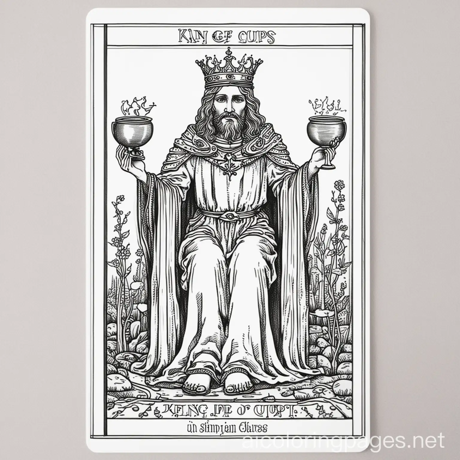 King-of-Cups-Tarot-Coloring-Page-in-Black-and-White