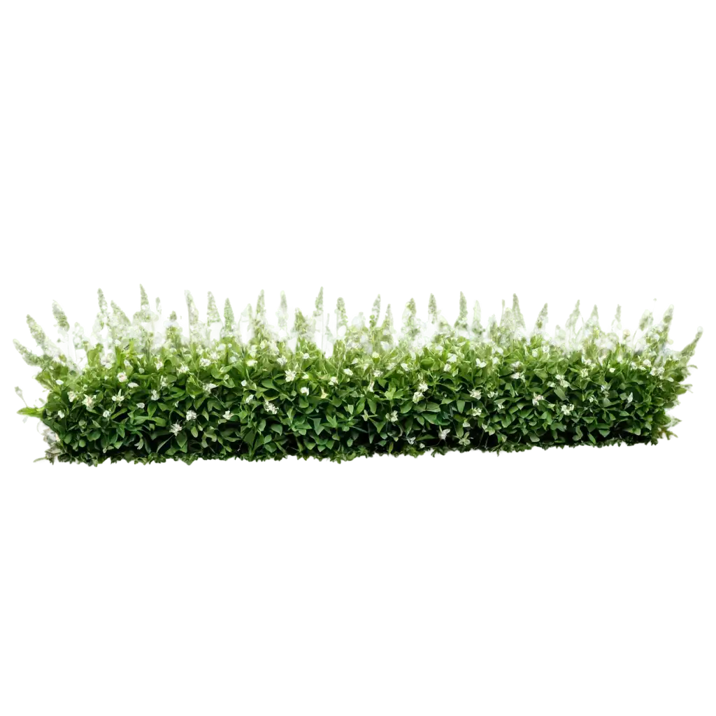 Row-of-Dense-Green-Bushes-with-White-Flowers-Transparent-PNG-for-Versatile-Design-Use