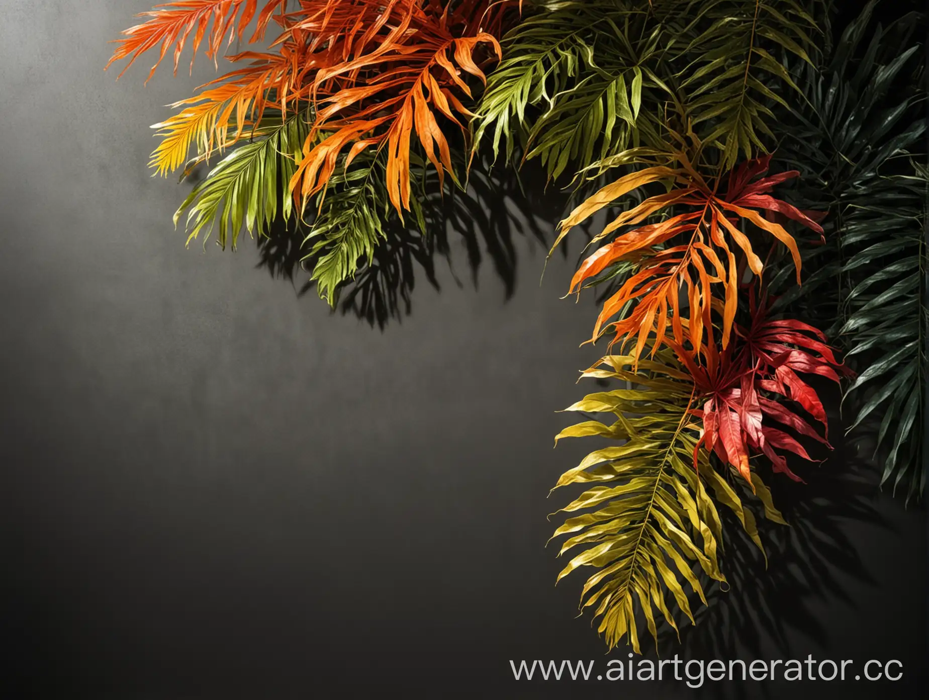 tropical bright leaves with shadows and a lot of free space for copy space