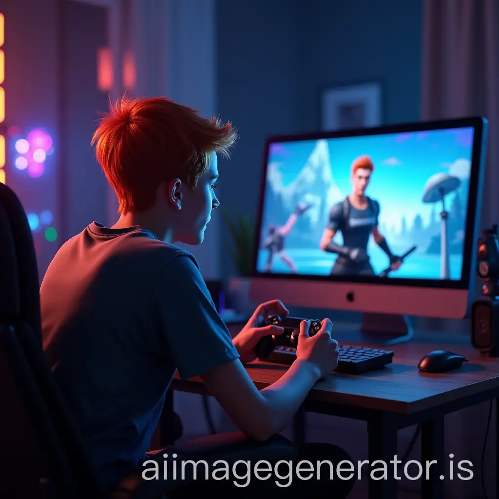 Redheaded-AdolescentAI-Art-Prompt-Expansion-Boy-Gaming-on-PS5-and-PC-Screen-Transition