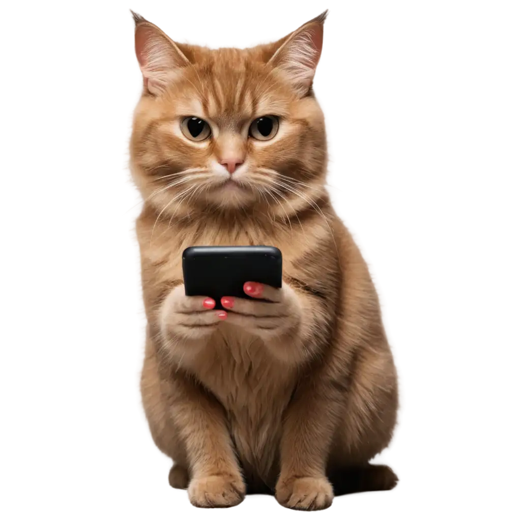 A cure cat looking a smart phone