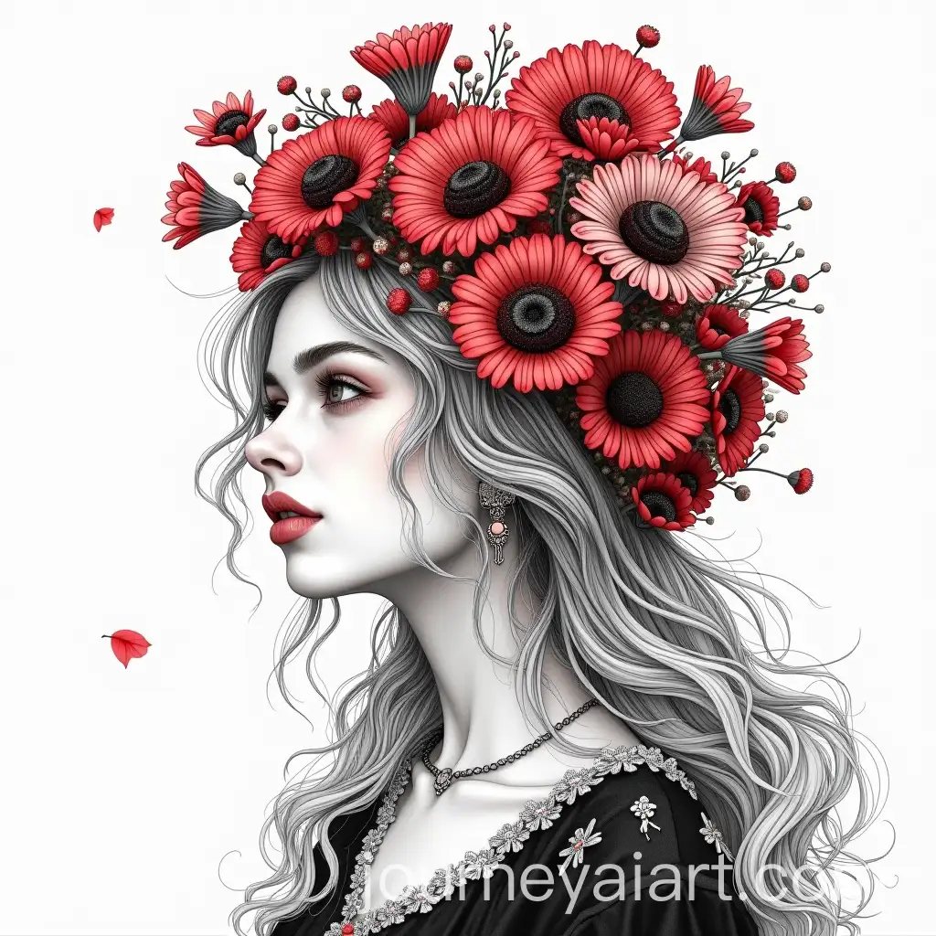 Russian-Maiden-in-Kokoshnik-Holding-Fly-Agarics-Bouquet-in-BlackRedWhite-Color-Scheme
