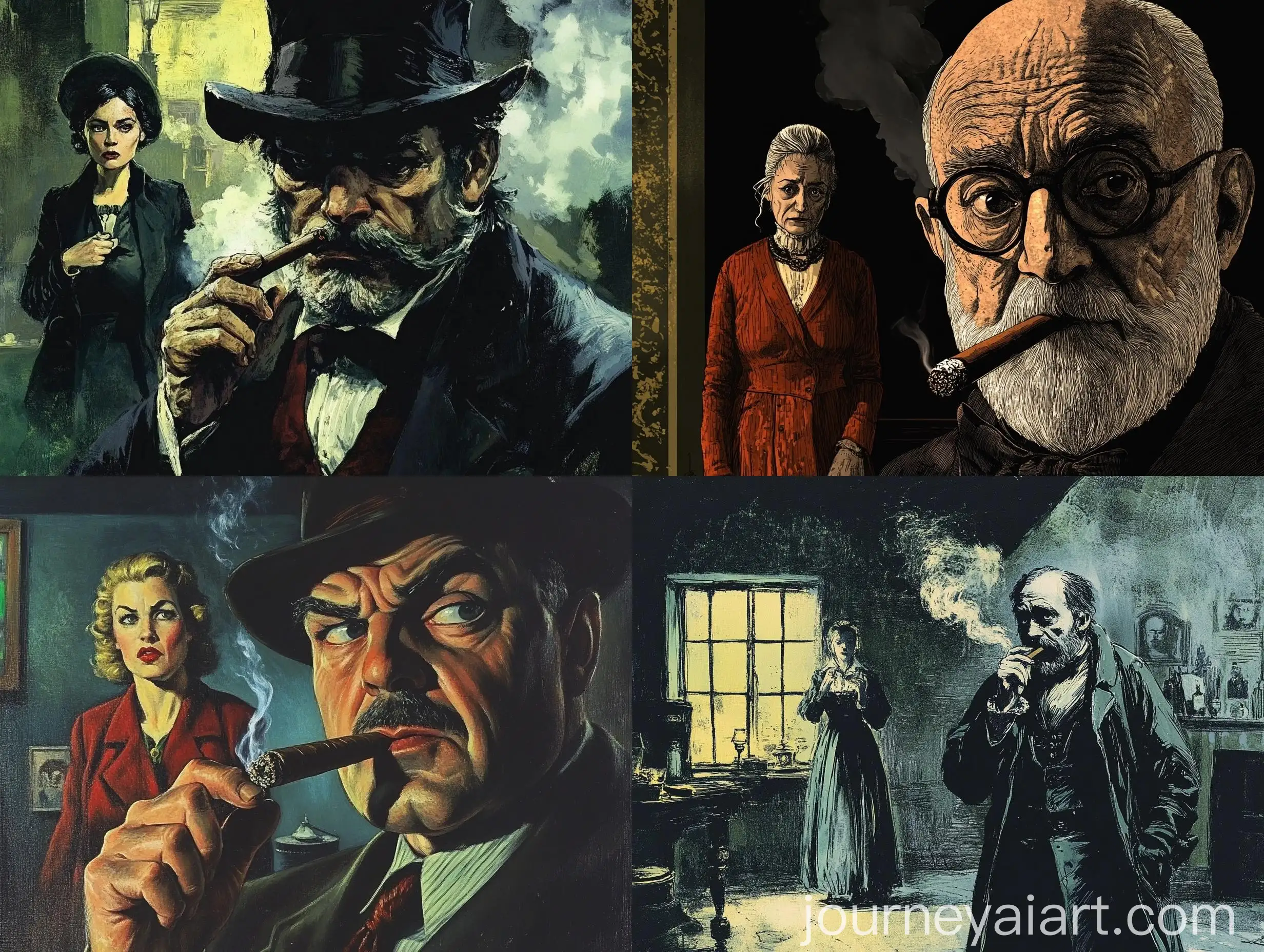 Dr-Faust-Smoking-Cigar-Wife-Dismayed-Background